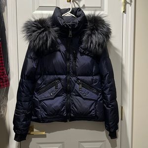 SAM. Fox Fur-Trim Hooded Puffer Jacket Medium